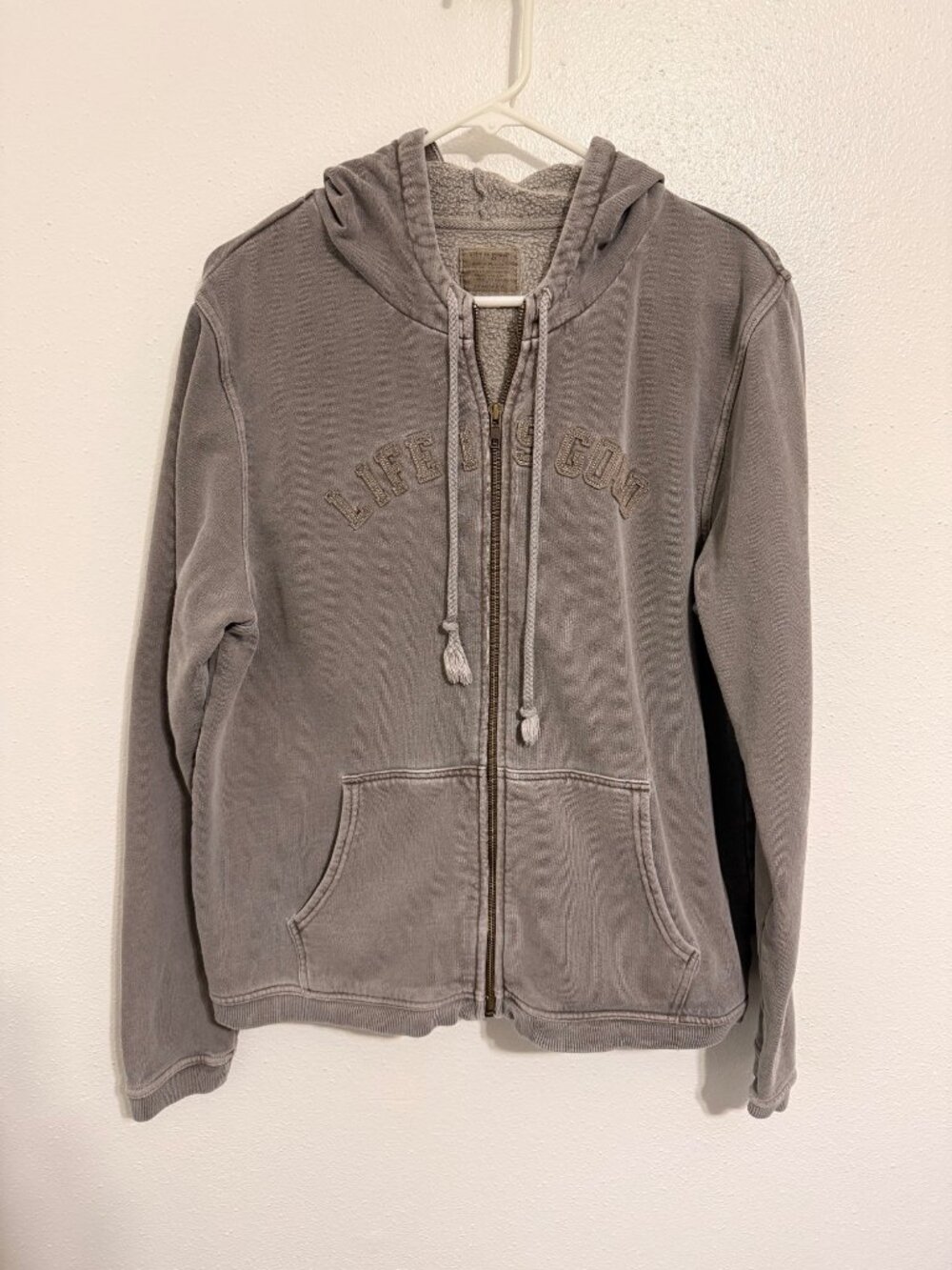 Life is Good Vintage Wash Gray Full Zip Sweatshirt Hoodie Womans M
